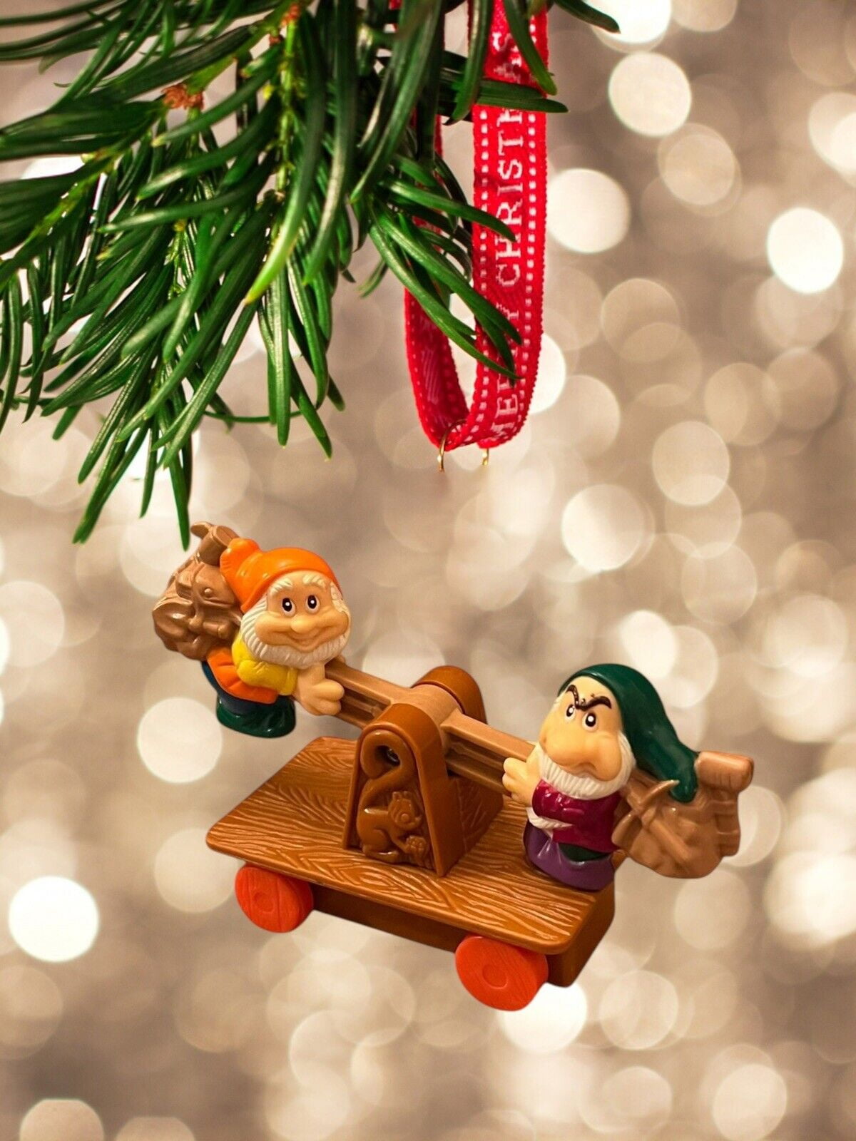 Ornament Disney Dwarf Miners on Handcar Mining Cart Happy Grumpy Figure ...
