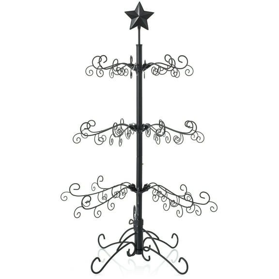 Ornament Display Christmas Tree with Stand - Wrought Iron Ornament Holder, 3' Black