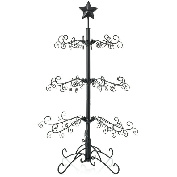 Ornament Display Christmas Tree with Stand - Wrought Iron Ornament Holder, 3' Black