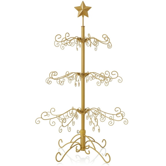 Ornament Display Christmas Tree with Stand - Wrought Iron Ornament Holder, 3' Gold