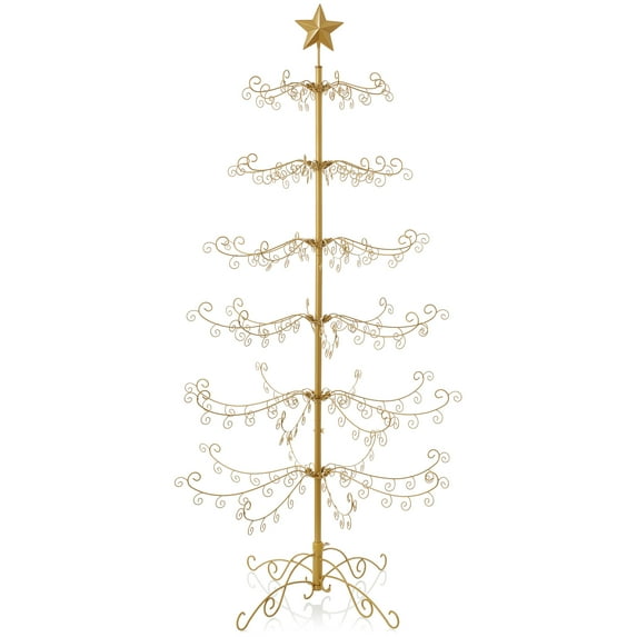 Ornament Display Christmas Tree with Stand - Wrought Iron Ornament Holder, 6' Gold