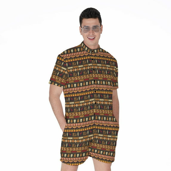 Ornament Egyptian Pattern Short Sleeve Men'S Rompers, Egypt Egyptian Casual Summer Jumpsuits Outfit