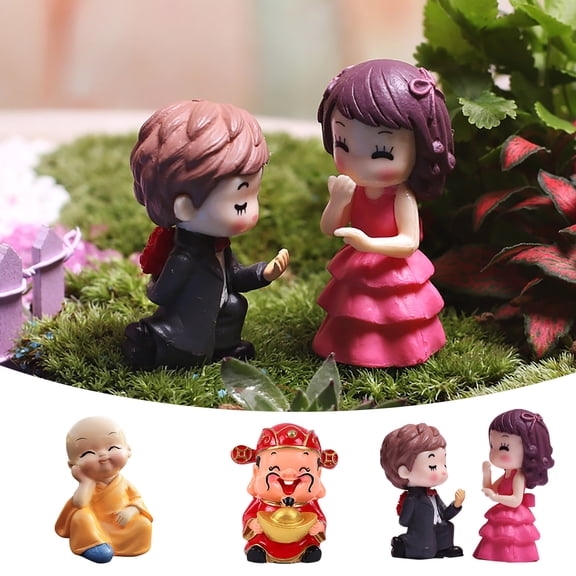 Desktop Ornament for Home Wealth God Couple with Small Monk Feng Shui Statue Resin Figurine for Positive and Charm,5 cm,Watermelon Red