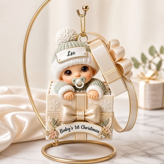 Ornament First Christmas Doll Gift Box Acrylic Tree Keepsake Decor