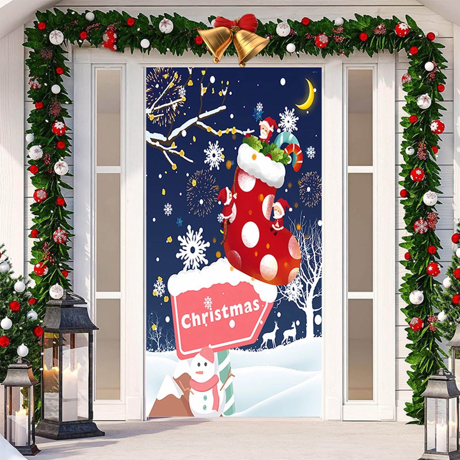 Ornament Glass Christmas Door Decoration Door Cover Hanging Cloth