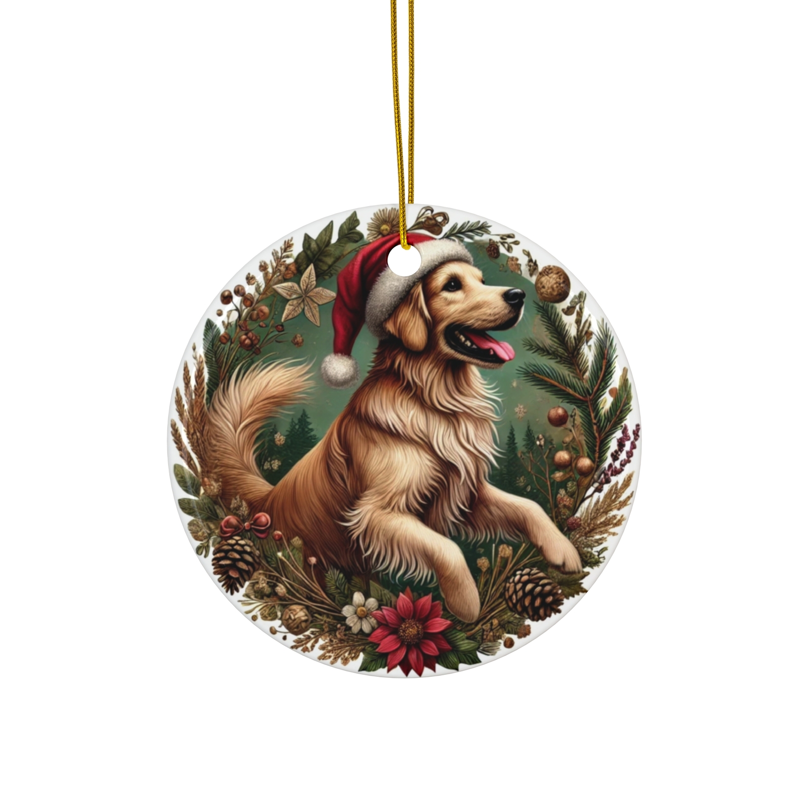 Ornament Golden Retriever Holiday Ornament Cottagecore Festive Joy, 1PC