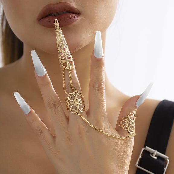 Ornament Gothic Style Hollow Tapered Fingernail Cap Ring Niche Metal Tassel Ring