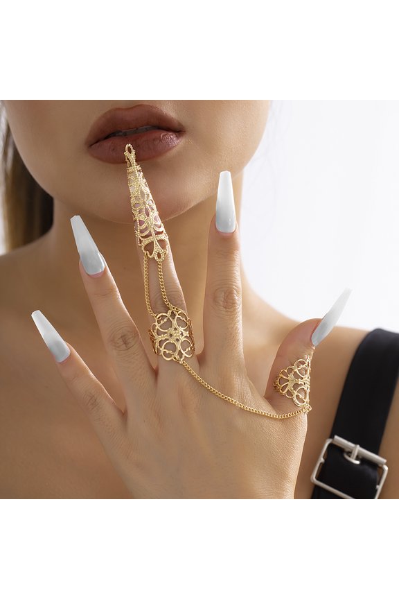 Ornament Gothic Style Hollow Tapered Fingernail Cap Ring Niche Metal Tassel Ring