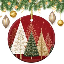 Ornament Green And White Pine Trees Double-Sided Printed 3" Ceramic Christmas Ornament Merry Christmas Cute Tree Collectible Present Gift Xmas Tree Decoration