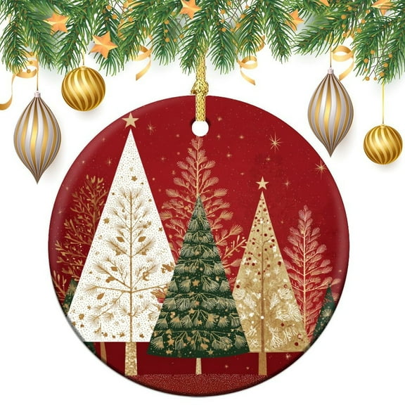 Ornament Green And White Pine Trees Double-Sided Printed 3" Ceramic Christmas Ornament Merry Christmas Cute Tree Collectible Present Gift Xmas Tree Decoration