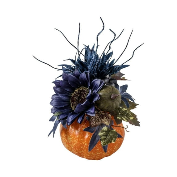 Ornament-Halloween Decorations-10" Pumpkin Ornament for Halloween Decor – Indoor Thanksgiving & Fall Halloween Decorations with Sunflower and Maple Leaves Festive Tabletop Decoration