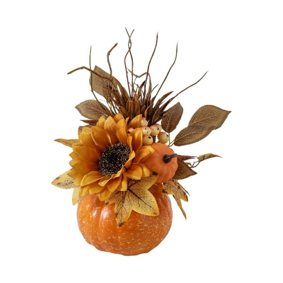 Ornament-Halloween Decorations-10" Pumpkin Ornament for Halloween Decor – Indoor Thanksgiving & Fall Halloween Decorations with Sunflower and Maple Leaves Festive Tabletop Decoration