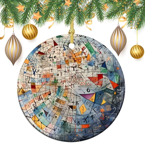 Ornament Hand Written Math Text And Equations Geometrical Shapes Print -2 3" Ceramic Christmas Ornament Physics Mathematical Formula Doodle School Angle Circle Ruler Xmas Tree Decoration