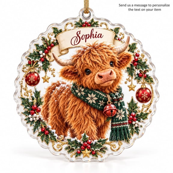 Ornament Highland Cow Christmas Acrylic Hanging Decor Holiday Gift