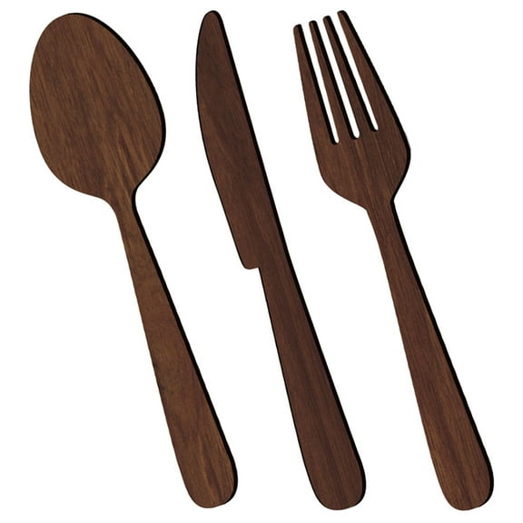 ifundom Elegant Coffee Basswood Fork and Spoon Wall Hanging Set for Kitchen Decor, 1 Set