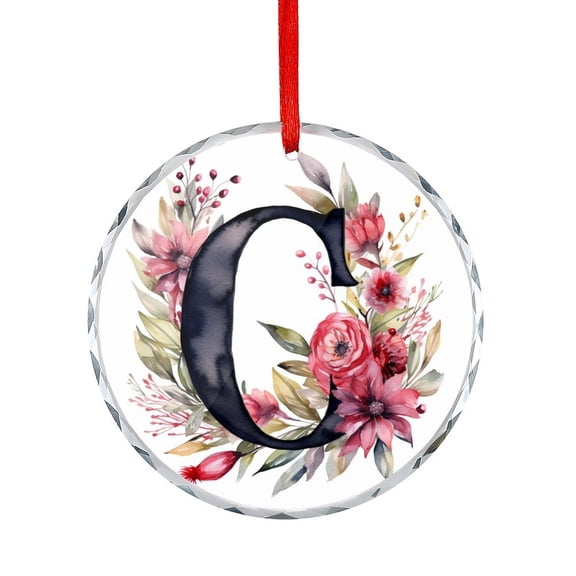 Ornament Letter C Monogram Initial Floral Watercolor Round Glass Christmas Ornaments Personalized Gift Monogram Gifts for Women