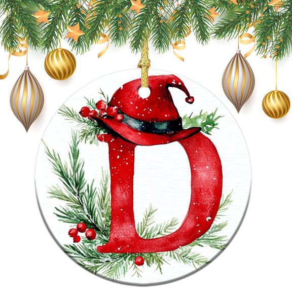 Ornament Letter Name Personalized Ceramic Double Sided Tree Xmas Ornament Personalize Christmas Letter D Xmas Tree Decoration Merry Xmas for Family & Friends