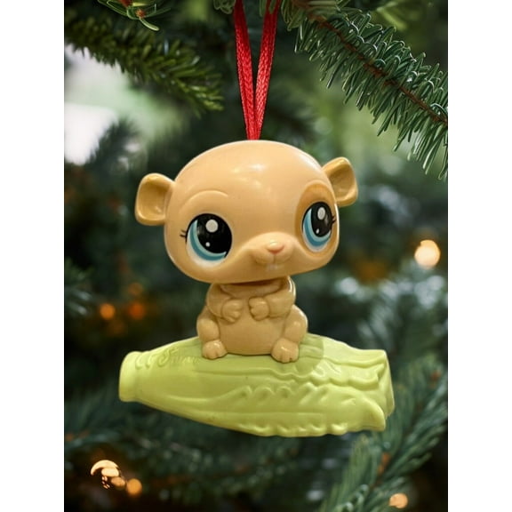 Ornament Littlest Pet Shop LPS Tan Mouse Figurine Green Stand Figure Figurine 3
