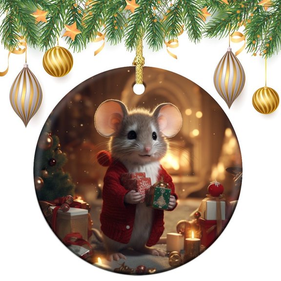Ornament Lovely Animals Double Sided Porcelain 3 Inch Little Mouse Christmas Best Gifts for Christmas Xmas Gift
