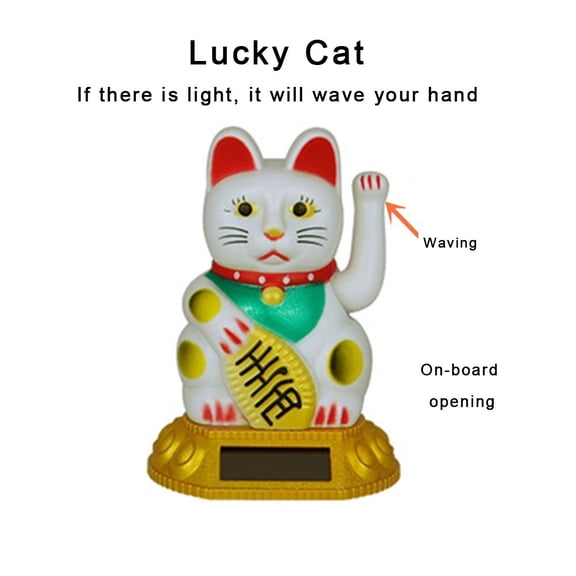 Ornament Lucky Cat Solar Waving Vehicle-mounted Car Decoration Cute Cat Shape Lucky Cat Ornament Plastic White Gold White Smile Home