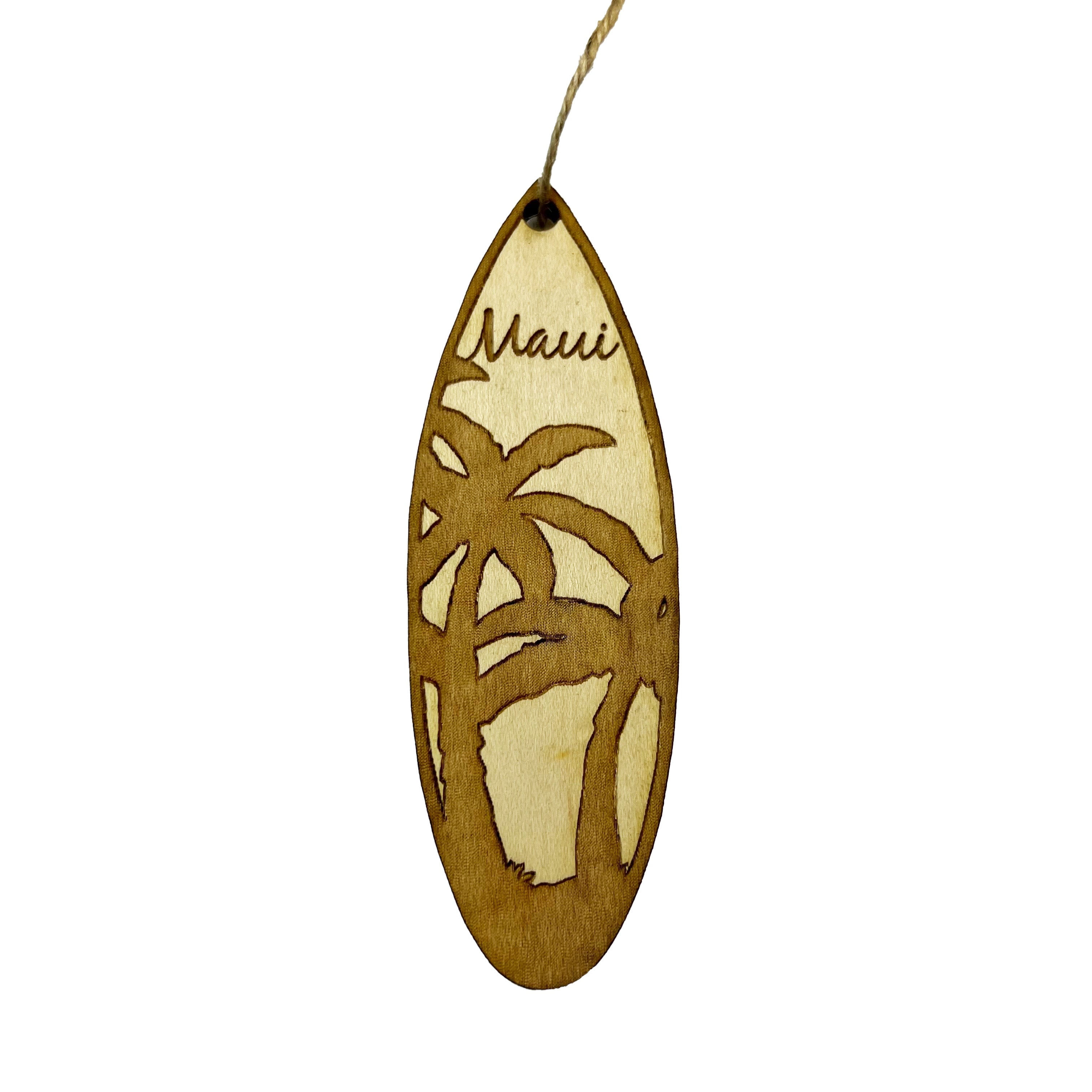 Ornament - Maui Palm Tree Surfboard - Raw Wood Maple Ornament - Maui Palm Tree Surfboard - Raw Wood Maple