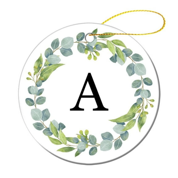 Ornament Monogram Initial Letter A Ceramic Double Sided Tree Xmas Ornament Personalized Gift Monogram Xmas Tree Decorations Flat Circle Ceramic Ornament for Family Friend