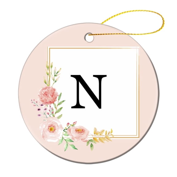 Ornament Monogram Initial Letter N Keepsake Ceramic Ornament Personalized Gift Monogram for Christmas Tree Decoration Xmas Party Decorations Xmas Gift