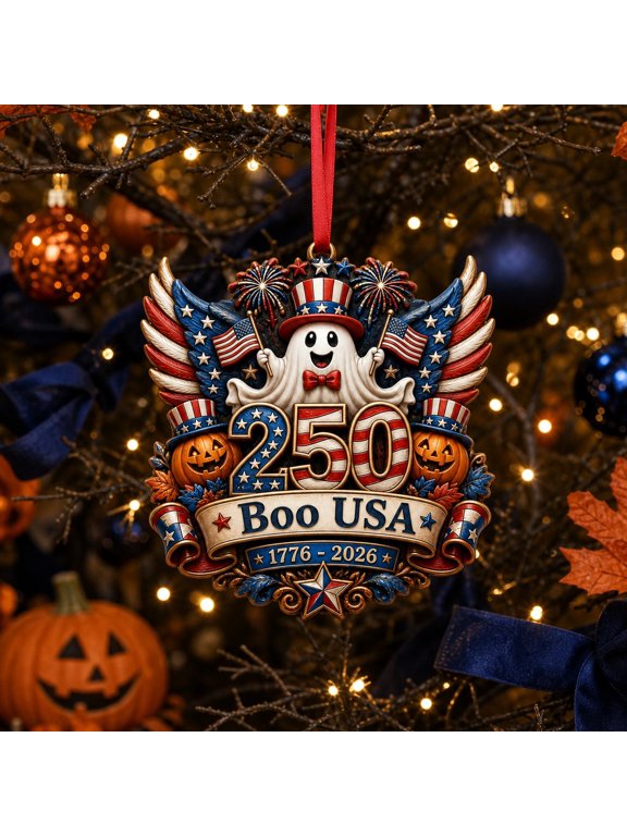 Ornament Patriotic Ghost Boo USA Hanging Keepsake for Halloween and Fourth of July Fans