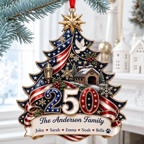 Ornament Personalized America 250th Anniversary 1776-2026 USA Flag Acrylic Christmas Tree Decor Patriotic Gift