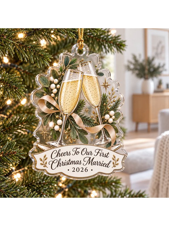 Ornament, Personalized Champagne Couple Custom Initials Christmas Tree Keepsake for Newlyweds, Wedding Gift 2026