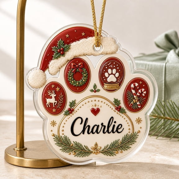 Ornament Personalized Dog Paw Acrylic Hanging Christmas Dog Owner