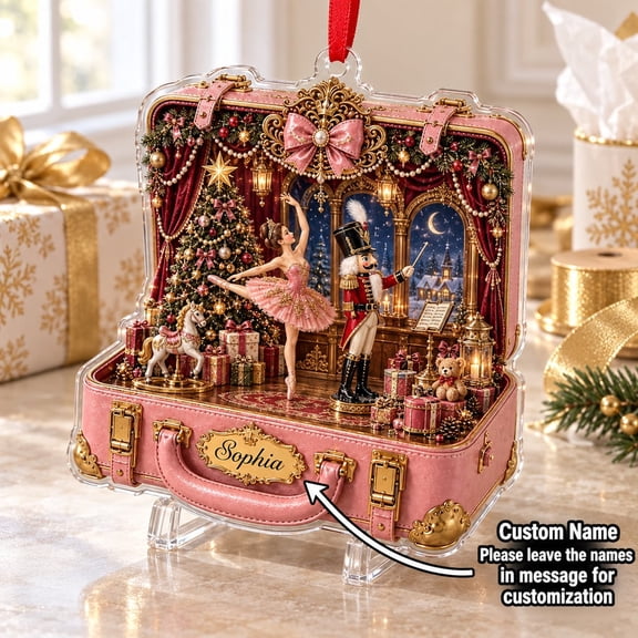 Ornament, Personalized Nutcracker Suitcase Pink Ballerina, Acrylic Tree Decor