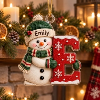 Ornament Personalized Snowman Initial and Name, Acrylic Tree Hanging Christmas Gift for Family