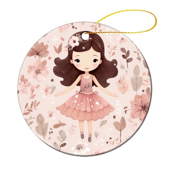Ornament Pink Girl Ballet Dancer Christmas Ornament Keepsake Pink Floral Ballerina Brown Hair Girl Personalized Christmas Ornaments Funny Gifts for Women/Men