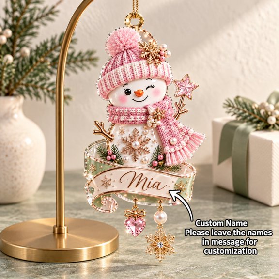 Ornament Pink Snowman Acrylic Hanging Decor Christmas Gift