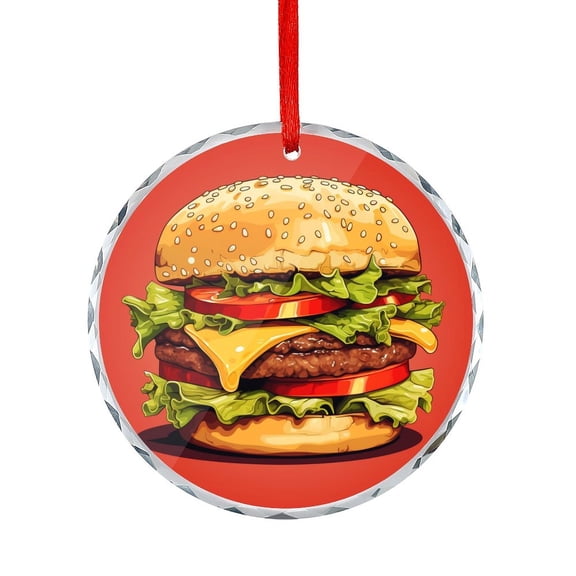 Ornament Retro Vector Illustration Of A Hamburger Round Glass Christmas Ornaments Gift to Eating Lovers Holiday Ornaments Decoration for Home