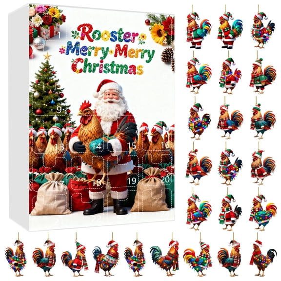 Ornament Rooster Ornament With Santa Hat And Scarf 24 2D Rooster Ornament Countdown Clock Outdoor Window Lights Battery Operated with Timer Countdown Timer Lanyard Count down Calendars for 20 Second