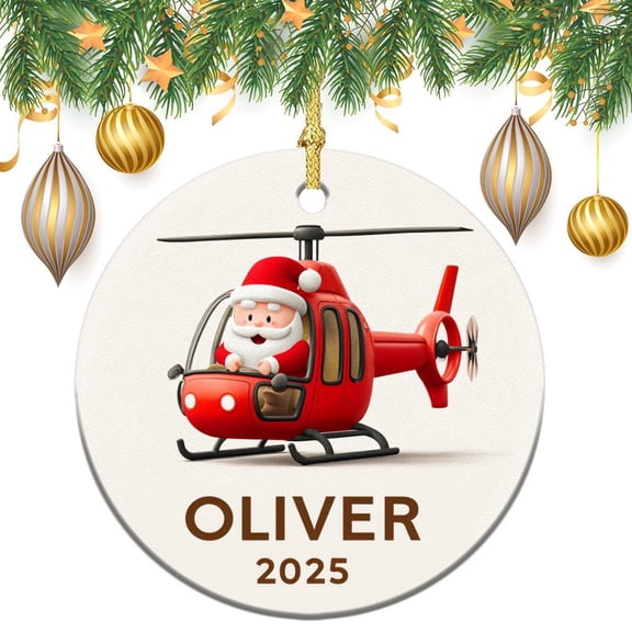Ornament Santa Claus in Airplane Customized Round Ceramic Ornament Custom Helicopter And Santa Claus Christmas Xmas Tree Ornament Decoration Hanging Pendant Decor