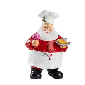 OrnamentSanta Figurine Tabletop Resin Chef Santa Statue Holding Bread And Wine Kitchen Dining Indoor Festive
