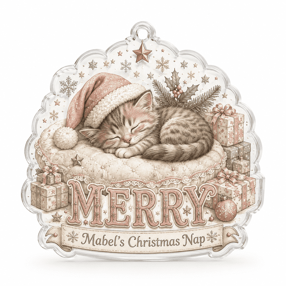 Ornament, Sleeping Kitten Christmas Nap Acrylic Tree Hanging Gift for Cat Lovers