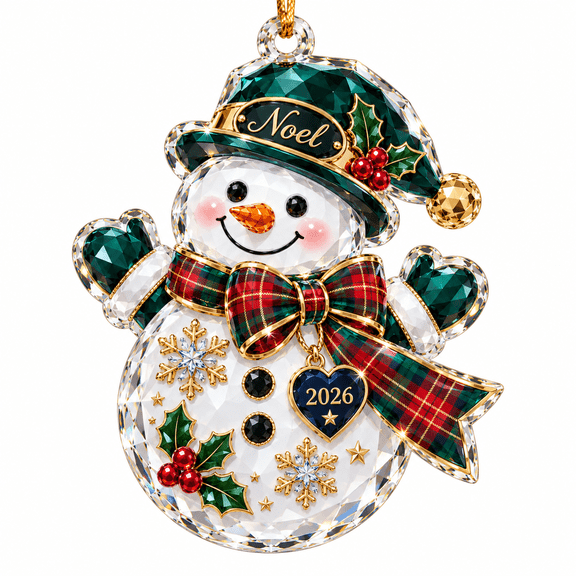 Ornament Snowman Plaid Acrylic Christmas Tree Hanging Holiday Gift