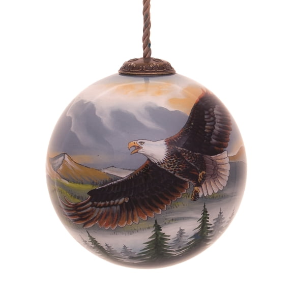 3" Multi-Colored Soaring Eagle Hand Painted Mouth Blown Glass Hanging Christmas Ornament