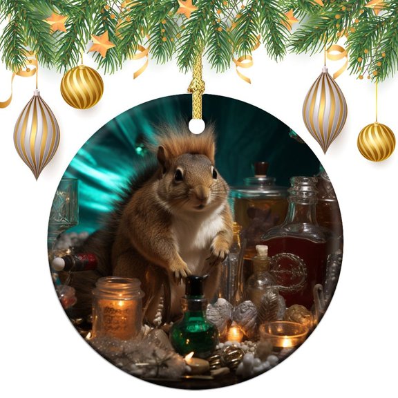 Ornament Squirrel Enjoying Holiday Double Sided Porcelain 3 Inch Squirrel Gifts Collectible Present Gift Xmas Tree Decoration Gifts Keepsake for Family