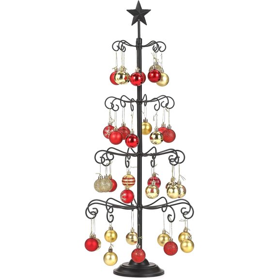 Ornament Tree Display Stand, 30 Inch Tabletop Metal Ornament Display Tree, Black Ornaments Hanger Stand, 4 Tier Scroll Tree Rack for Easter Christmas Ornaments Displays