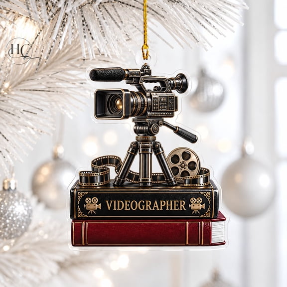 Ornament Video Camera and Film Reel Acrylic Christmas Tree Decoration for Videographers