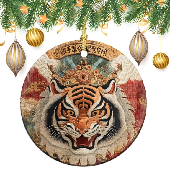 Ornament Wild Animals Decorative Circle Ornament Tiger Face Christmas Home Office Tree Decorations Christmas Ornament for Family Sister Friend