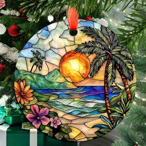 Ornament Window Hanging, Coconut Tree Landscape Suncatcher for Doors Home Sun Catchers Decoration and Christmas, Mother's Day Birthday Gifts for Women, Men, and Mom, Stained 2025,