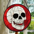 thumbnail image 1 of Stained Glass Window Hanging - Halloween Decoration White Skeleton Skull Suncatcher for Door Garden Spooky Red Sun Catchers Gothic Decor Horror Gifts for Women Men Friend Boy, 1 of 6