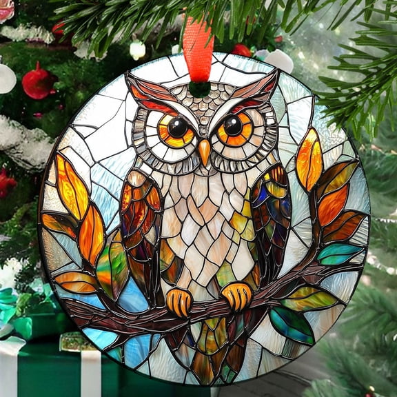 Ornament Window Hanging, Owl Colorful Leaves Birds Sun Catchers Diamond Glass Panel Hangings Suncatcher Decor for Birthday for Women, Men, Wife, Aunt, and Mom, 2025, Seasonal