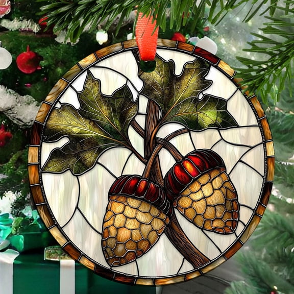 Ornament Window Hanging, Pine Cone Maple Leaf Suncatcher Diamond Glass Panel Hangings Plant Sun Catchers Decor for Birthday for Women, Men, Wife, Aunt, and Mom, 2025, Festive Home